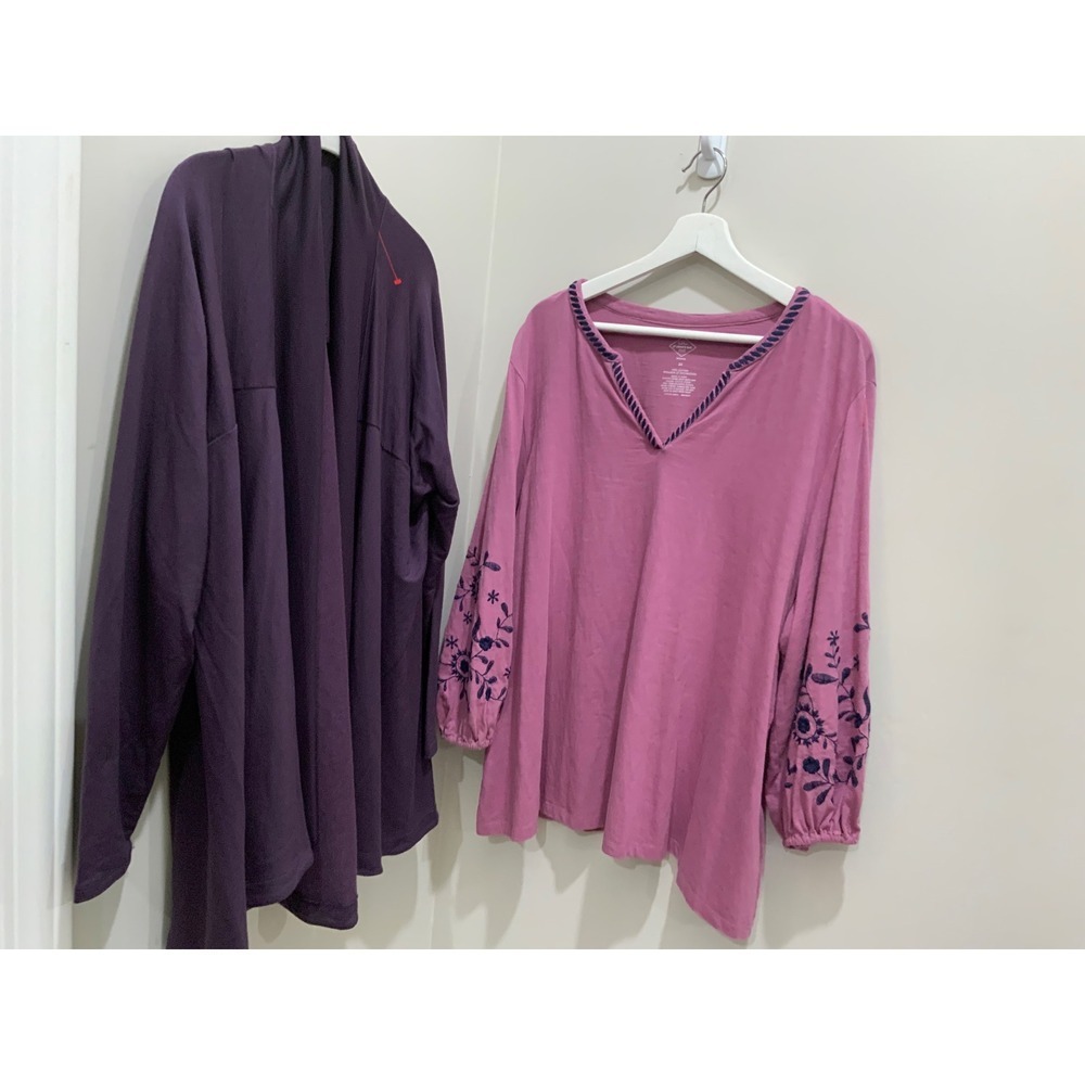 St Johns Bay Embroidered Tunic & Active Life Cardigan Set Pink Purple 2X XXL
